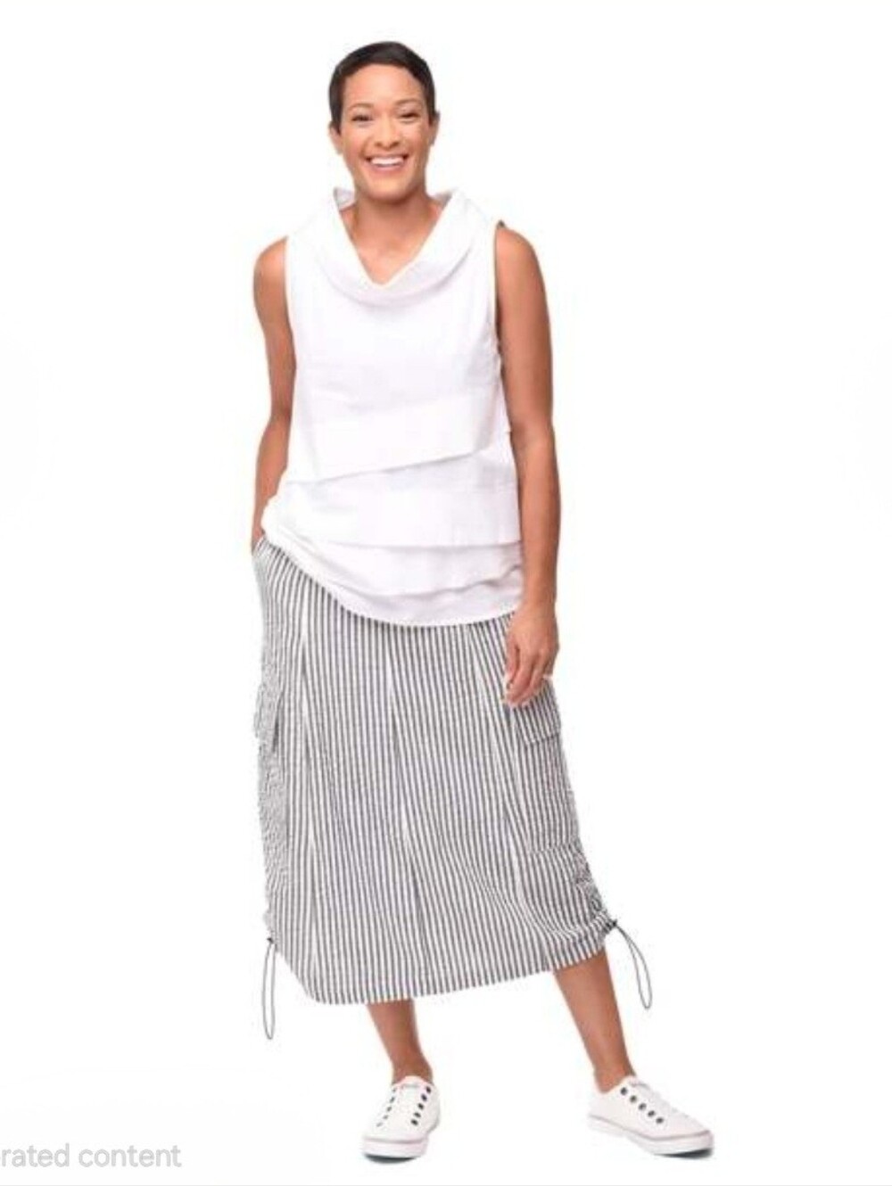 Tulip Brand Vienna Women's Seersucker Gray and White Stripe Cargo Skirt Medium